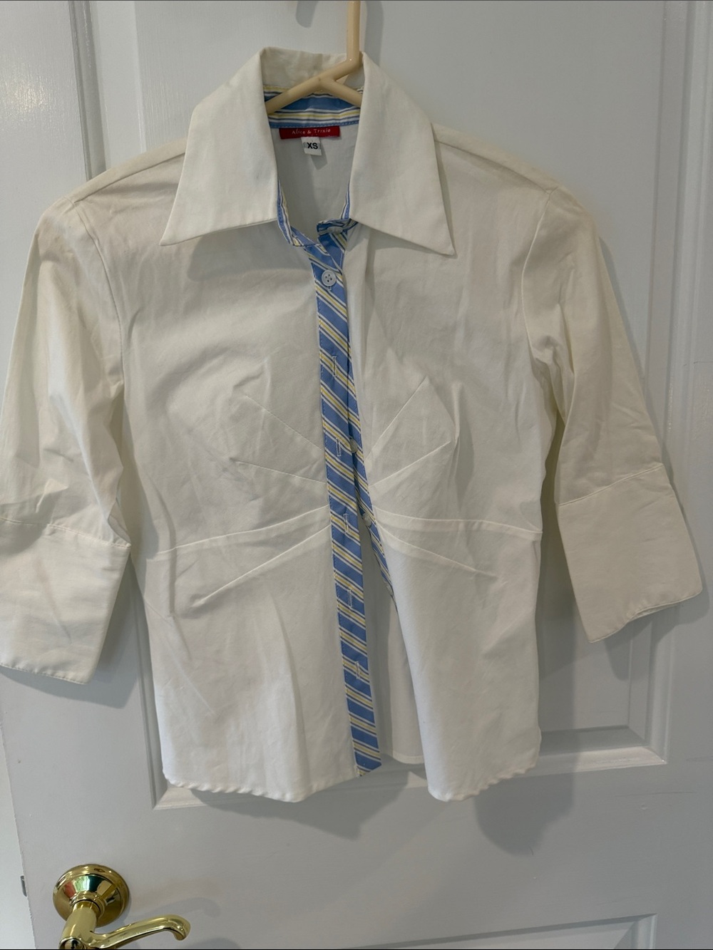 Alice & Trixie White Button-Down Shirt with Blue Striped Placket